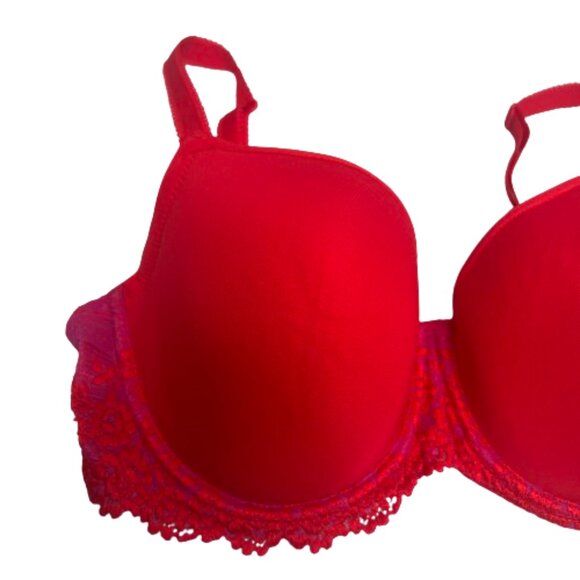 Wacoal Womens Embrace Lace T-Shirt Bra 34DD Red Pink Floral Underwire Seamless - Picture 5 of 16